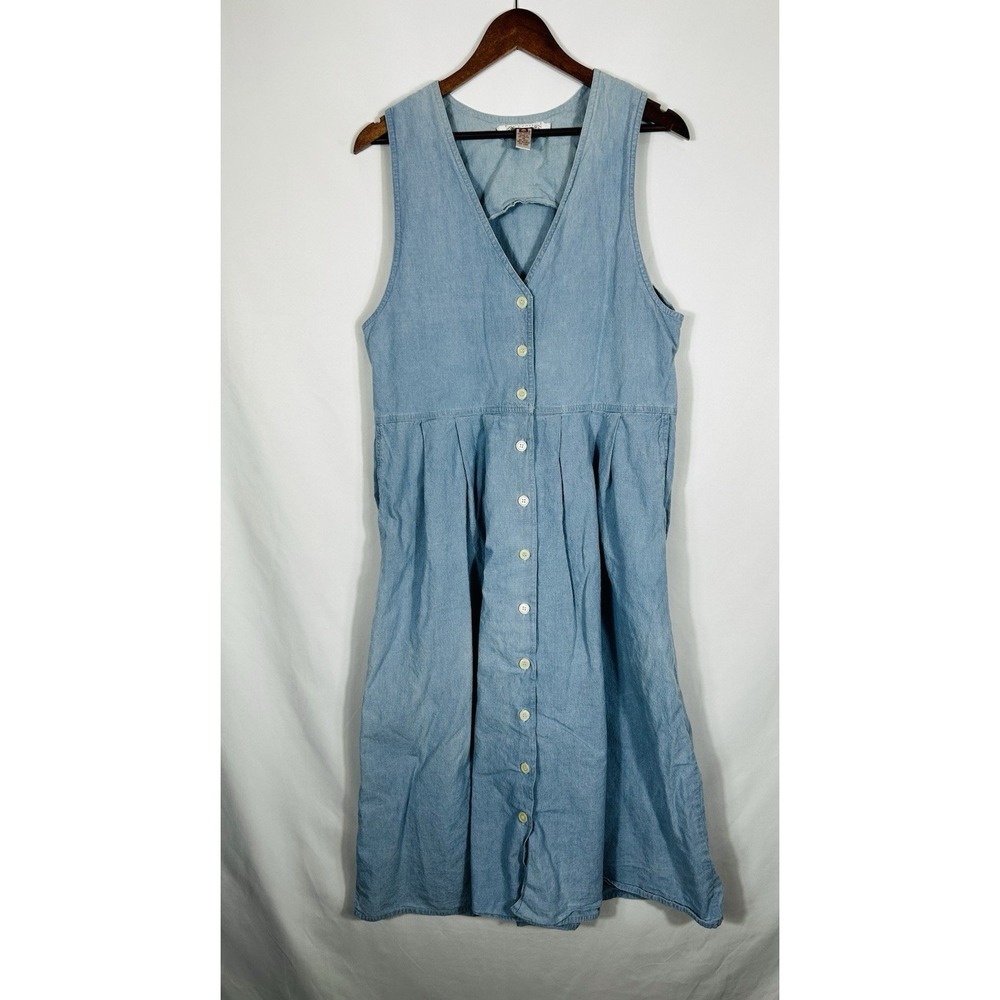 VTG Country Cottage Button Front Overall Jumper Dress Denim Prairie Peasant - M